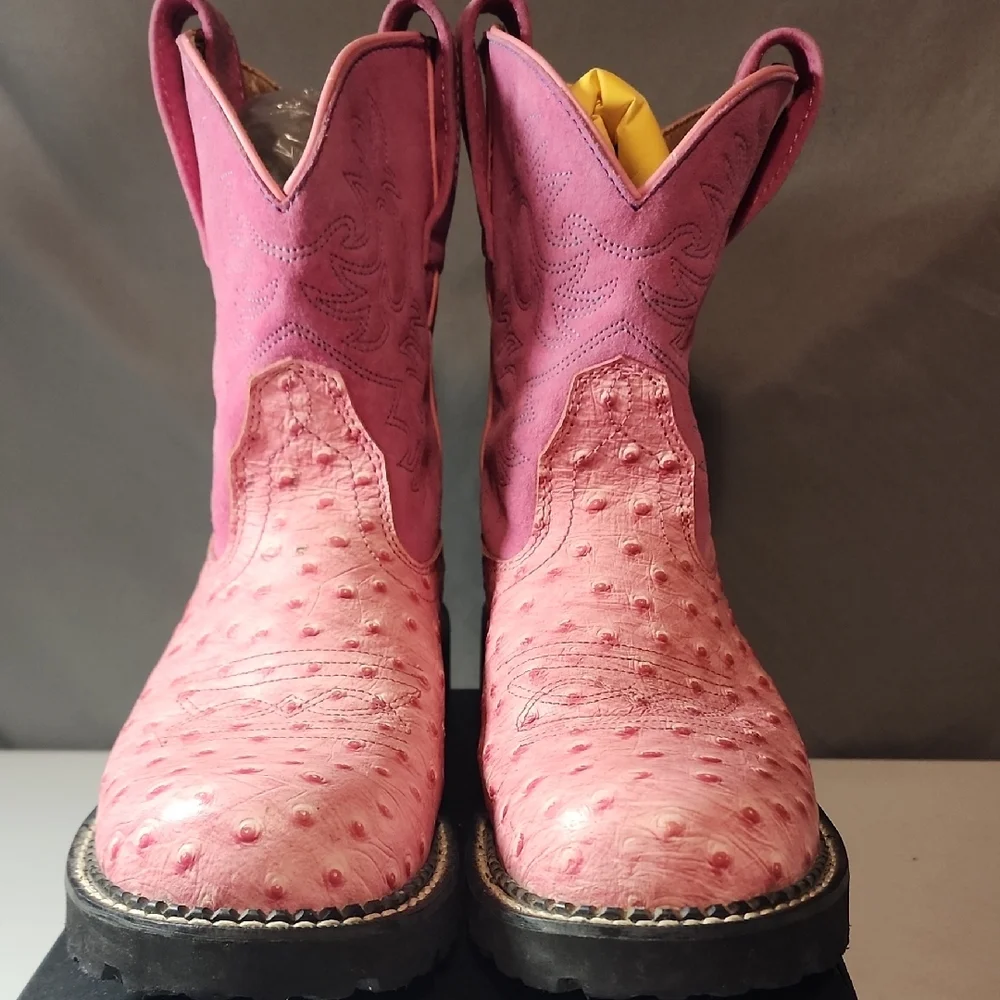 Ariat Two-Tone Pink Ostrich Ankle Boots - Picture 4 of 8